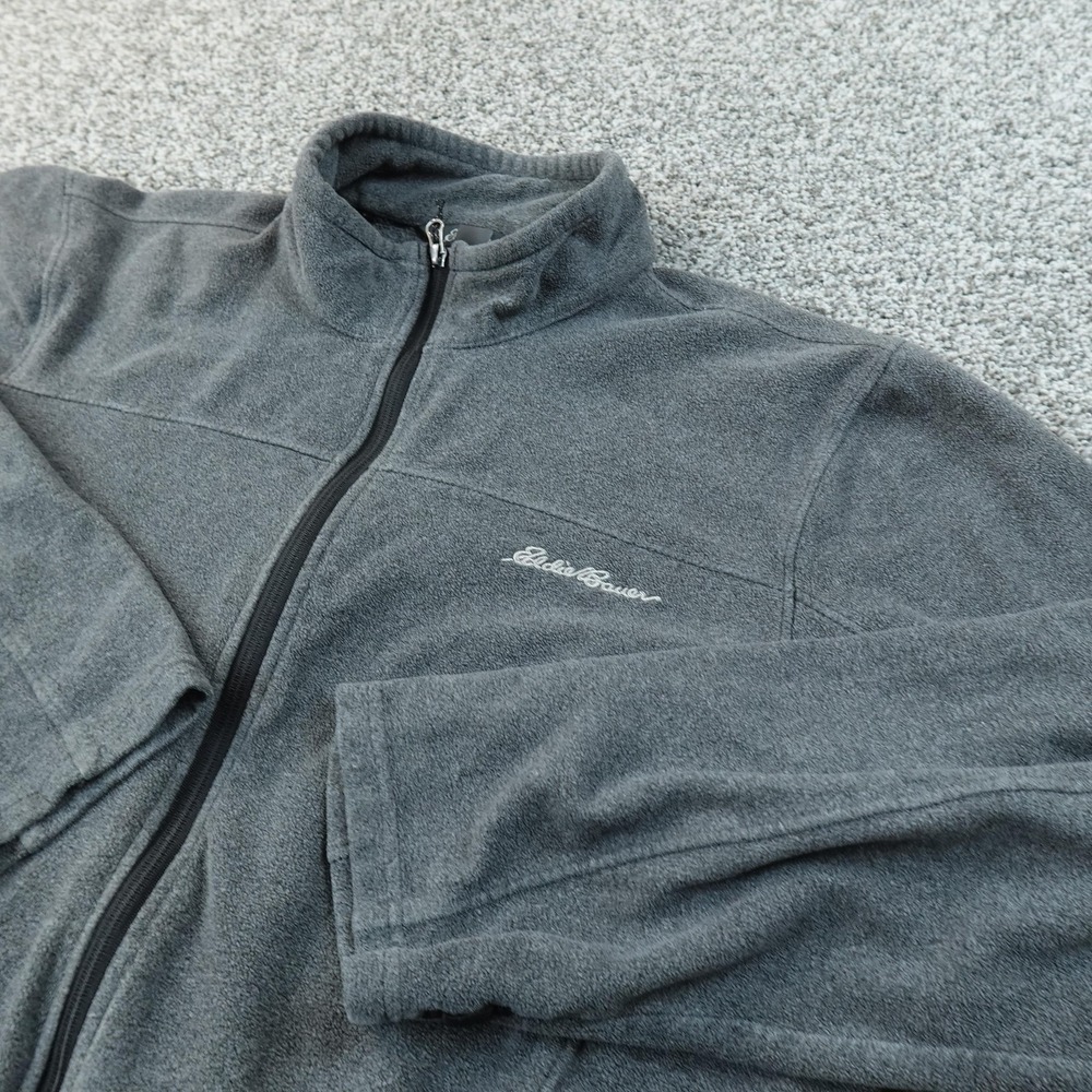 Eddie Bauer Jacket Mens‎ L Gray Fleece Full Zip Windbreaker Coat Outdoor Hiking